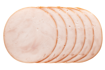 Ham slices, isolated on white background, full depth of field