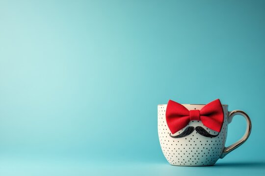 White mug with red bow tie and mustache celebrating father's day