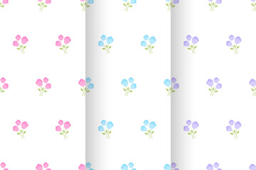 Seamless floral pattern set. Backgrounds of small pastel color flowers. Tiny blooming flowers. Ditsy floral pattern for fashion, fabric, wrapping, decor, wallpaper, covers, textile. Repeat pattern