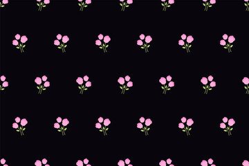 Floral seamless pattern. Tiny pink flowers on dark background. Abstract floral background in liberty style. Ditsy print. Design for wallpaper, textile, covers, wrapping paper, surfaces, banners, cards
