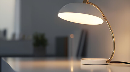 Modern desk lamp illuminates a workspace with a warm glow, creating a cozy ambiance for focus and work.