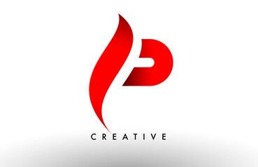 P red letter logo design icon. Creative curved swoosh P letter icon vector