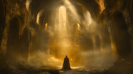 Ruined Church, Sunbeams, Figure
