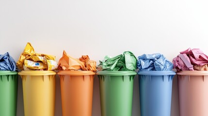 Colorful Waste Bins for Recycling and Sorting of Different Materials