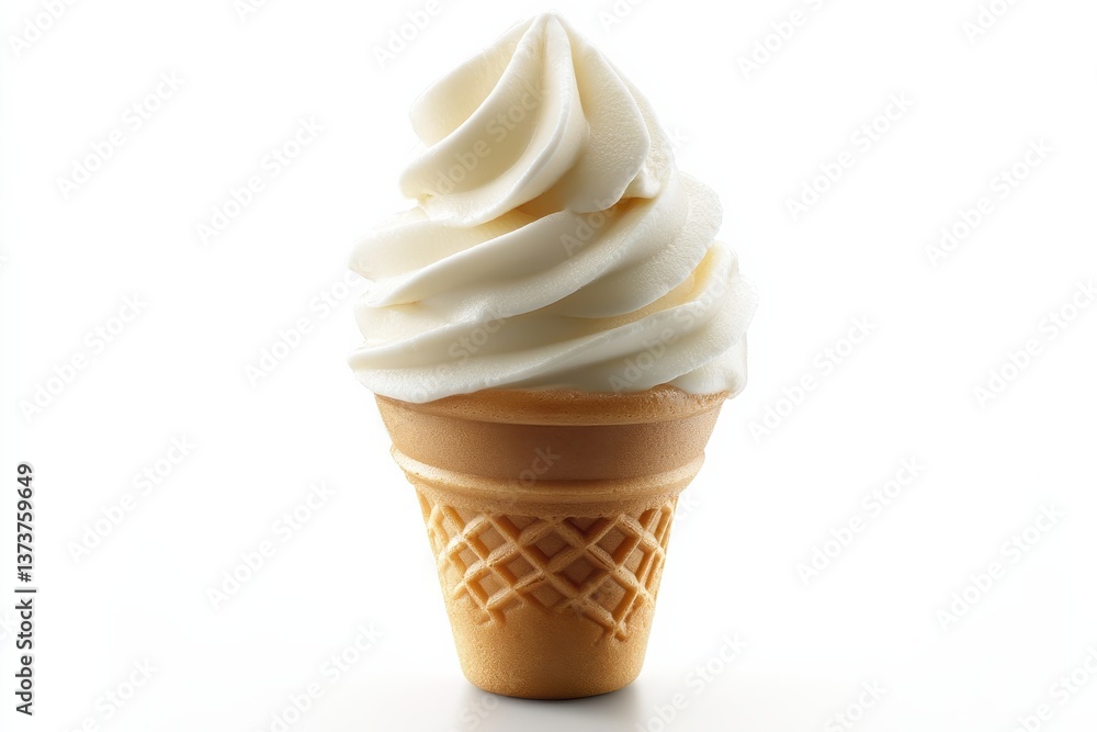 Aufkleber Creamy soft serve ice cream cone served against a plain background with a focus on texture and swirls