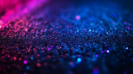 An abstract close-up of glitter with vibrant pink and blue hues, creating a dazzling sparkling effect on a dark background.