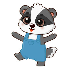 Cute happy badger. Cartoon character for greeting card, invitation, stickers. Vector illustration. Isolated on white background