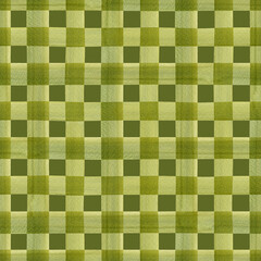Hand painted illustration watercolor Olive green stripes on olive background. Checkered seamless pattern. Plaid material. For fabric, sketchbook, wallpaper, wrapping paper, bags, for cards, banner.