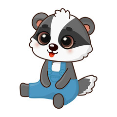 Cute happy badger. Cartoon character for greeting card, invitation, stickers. Vector illustration. Isolated on white background