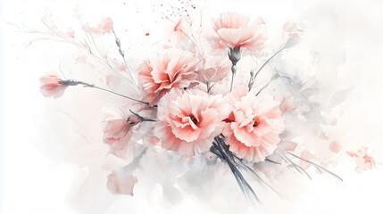 Pink carnations in watercolor floral arrangement