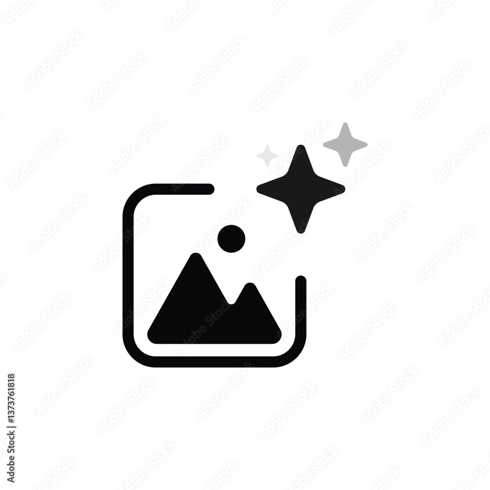 Poster artificial intelligence icon for generating photos and images. ai icon with three stars for logo, ap