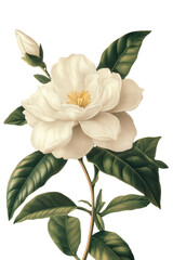 Obraz premium Detailed isolated gardenia on transparent background, vintage botanical illustration for design and decoration.