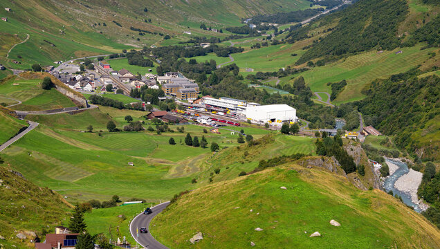 Swiss village of Realp and the road leading to Furka mountain pass