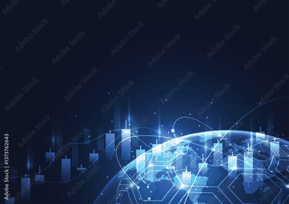Poster global network connection with graph in futuristic concept for financial. world map point and global