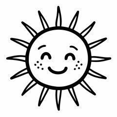 Obraz premium Hand-Drawn Smiling Sun with Radiant Sunbeams – Cheerful and Whimsical Illustration.