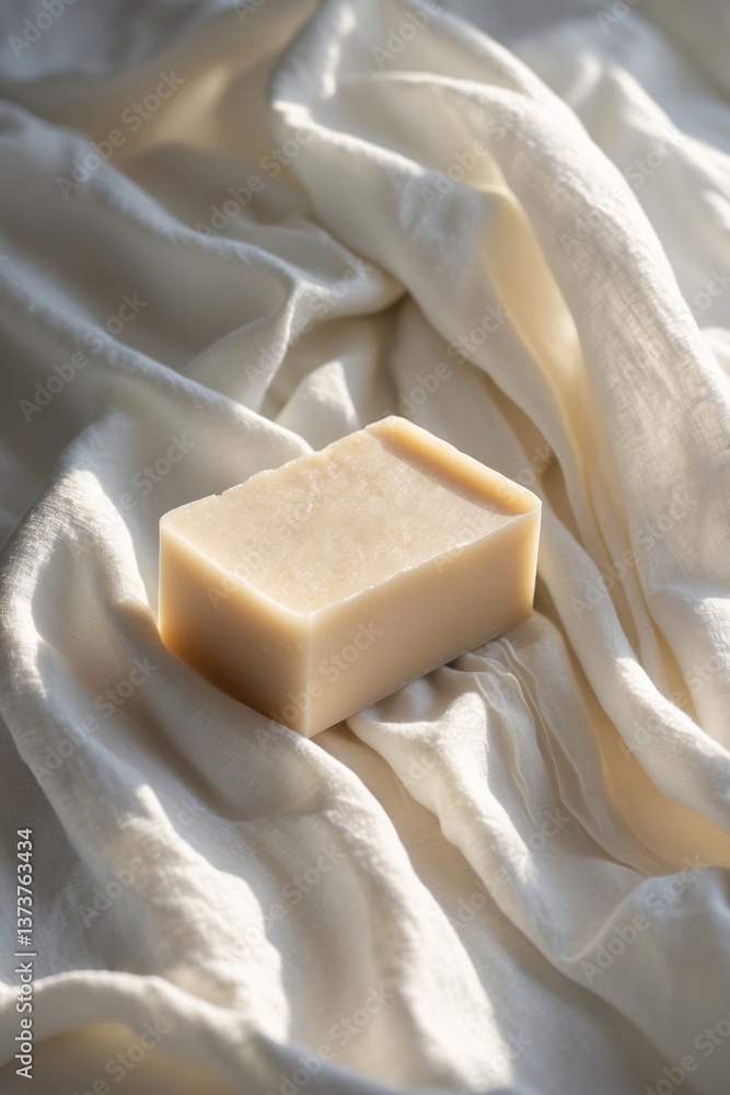 Aufkleber sunlit natural soap resting on soft fabric in a serene setting