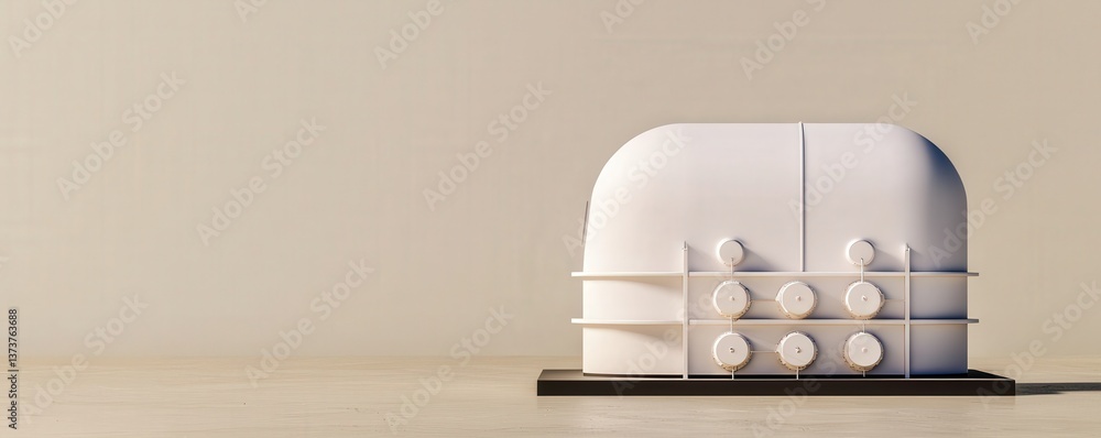 Poster hydrogen storage research concept. modern white structure with circular features and minimalistic de