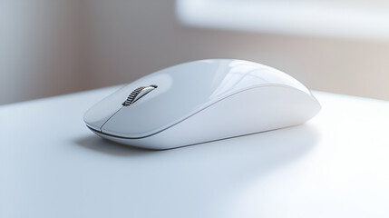A sleek, cordless mouse rests on a glossy white surface, ready for navigation and seamless interaction.