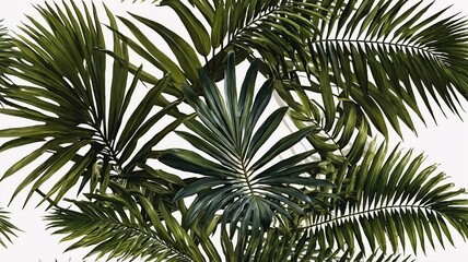 Vibrant green palm leaves create a lush backdrop, evoking a tropical atmosphere filled with life.