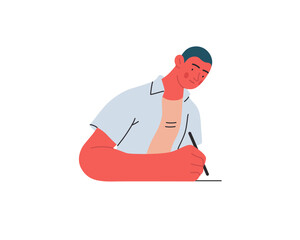 Writing people, modern flat vector concept illustration- sitting woman thoughtfully writing on paper. Metaphor for reflection, personal insight, contemplation, creative expression