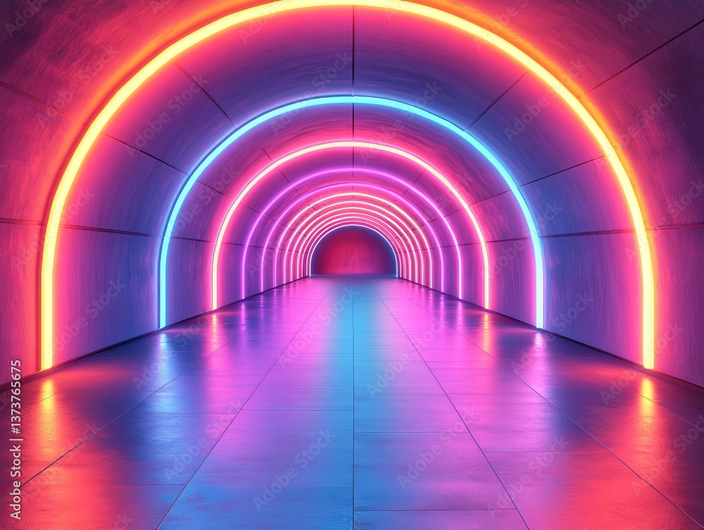 Aufkleber futuristic neon tunnel: a vibrant journey through an illuminated corridor, showcasing advanced archi