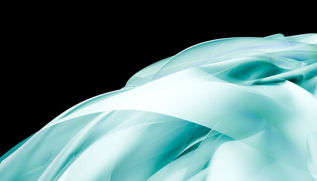 Abstract 3D render with smooth cyan waves on a black background