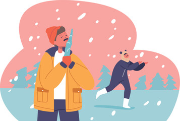 Joyful children enjoying winter time