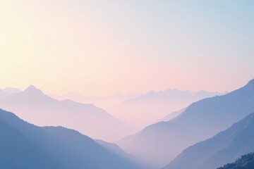 Fototapeta premium Serene Pastel Mountain Range at Dawn A Tranquil Vista of Rolling Hills and Misty Peaks Under a Soft, Gentle Sky