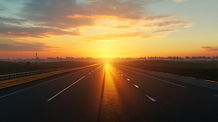 Obraz premium Empty Highway Stretching to the Horizon at Sunset 