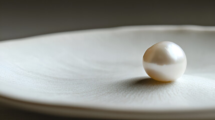 Lustrous pearl on textured surface, embodying elegance, purity, and timeless sophistication. Pearl jewelry.