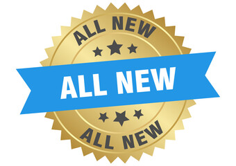 all new. all new round blue and gold label isolated on transparent background