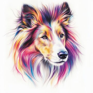 Papre. Dog Collie Pet Animal Illustration with Multicolored Pencils