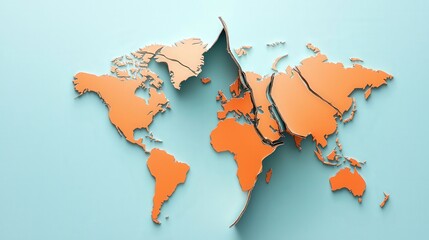 Import Tariffs trade impact concept. A world map with an orange peel effect against a blue background.