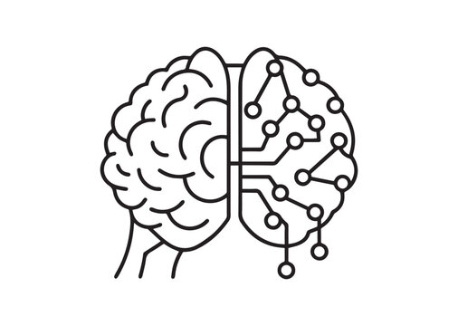 black and white brain with ai circuit clip art preview
