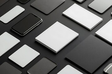 Composition with Blank Rectangular White and Gray Mockups on a Textured Dark Background