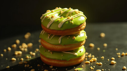 s of pink, chocolate, and caramel. Some are sprinkled with nuts, others with sugar, creating a tempting and sweet assortment ready to be enjoyed.