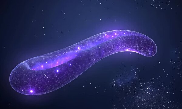 Abstract representation of a cosmic entity with glowing stars, floating in a vast, dark universe