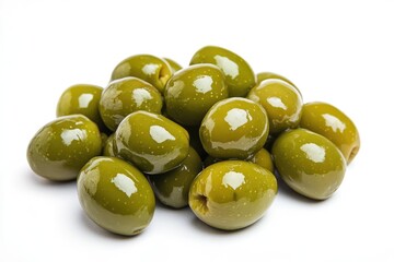 Picholine Olives Pile. France's Iconic Fruit, Isolated Fresh Olive Vegetable Concept