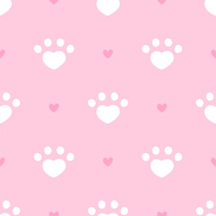 Vector seamless pattern with cats or dogs paw prints. Perfect for children clothing, nursery decor, and wrapping paper. Playful, colorful, and charming design © alia.kurianova