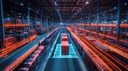A digital twin of a logistics center optimizing supply chain efficiency.