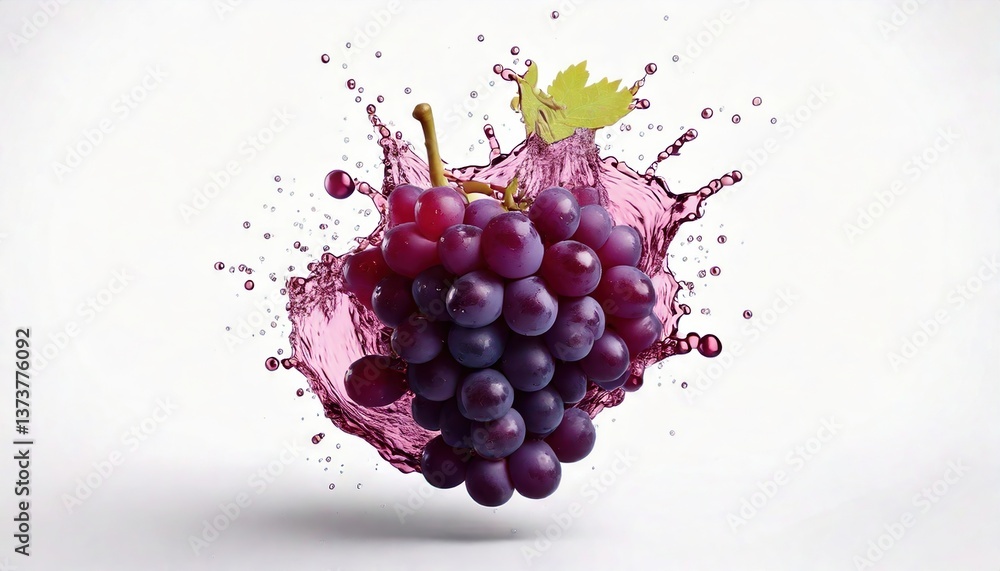 Aufkleber a cluster of grapes splashes into liquid, creating a vibrant, dynamic visual effect that highlights 