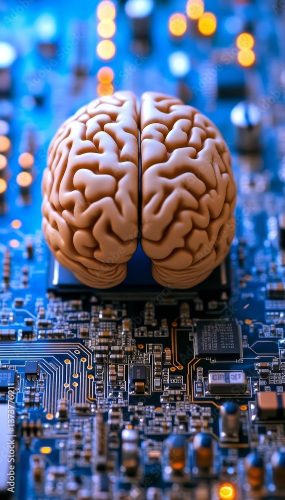 Poster ai brain chip on futuristic motherboard a glimpse into the future of artificial intelligence