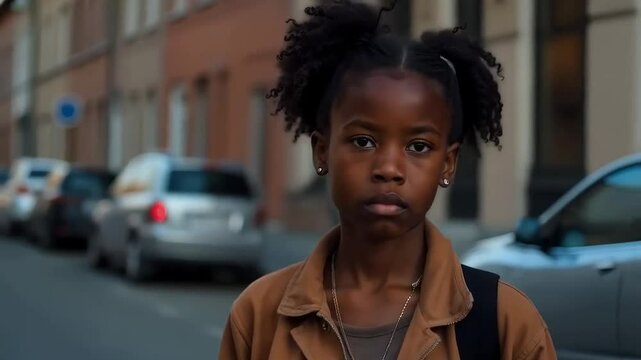 Black African American teenager girl living on the streets