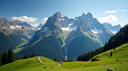 A high-quality photo of Mänch Mountain in Switzerland, Europe, during mid-day with sunny weather, taken from a normal perspective.