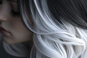 Naklejka premium Dual Beauty – Striking Black and White Hair Style