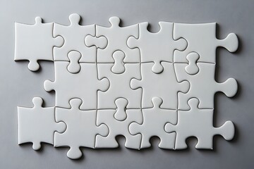 Connected Jigsaw Puzzle Pieces on Gray Background, Teamwork Concept, Solution