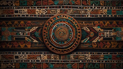 Obraz premium Intricate ethnic wall art featuring vibrant patterns and colors, showcasing deep cultural significance and craftsmanship.