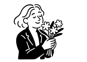 Person holding flowers celebration event indoor setting emotional connection joyful atmosphere