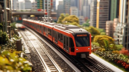 Obraz premium A futuristic city with AI-controlled electric public transport vehicles.