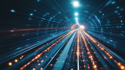 Obraz premium A futuristic concept of an underground smart transportation tunnel with glowing paths.